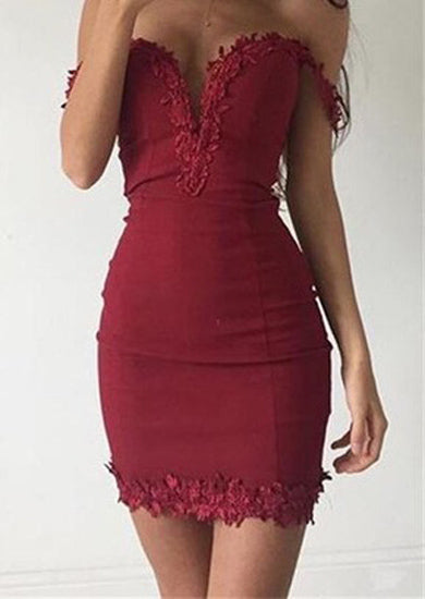 Burgundy skin shoulder dress