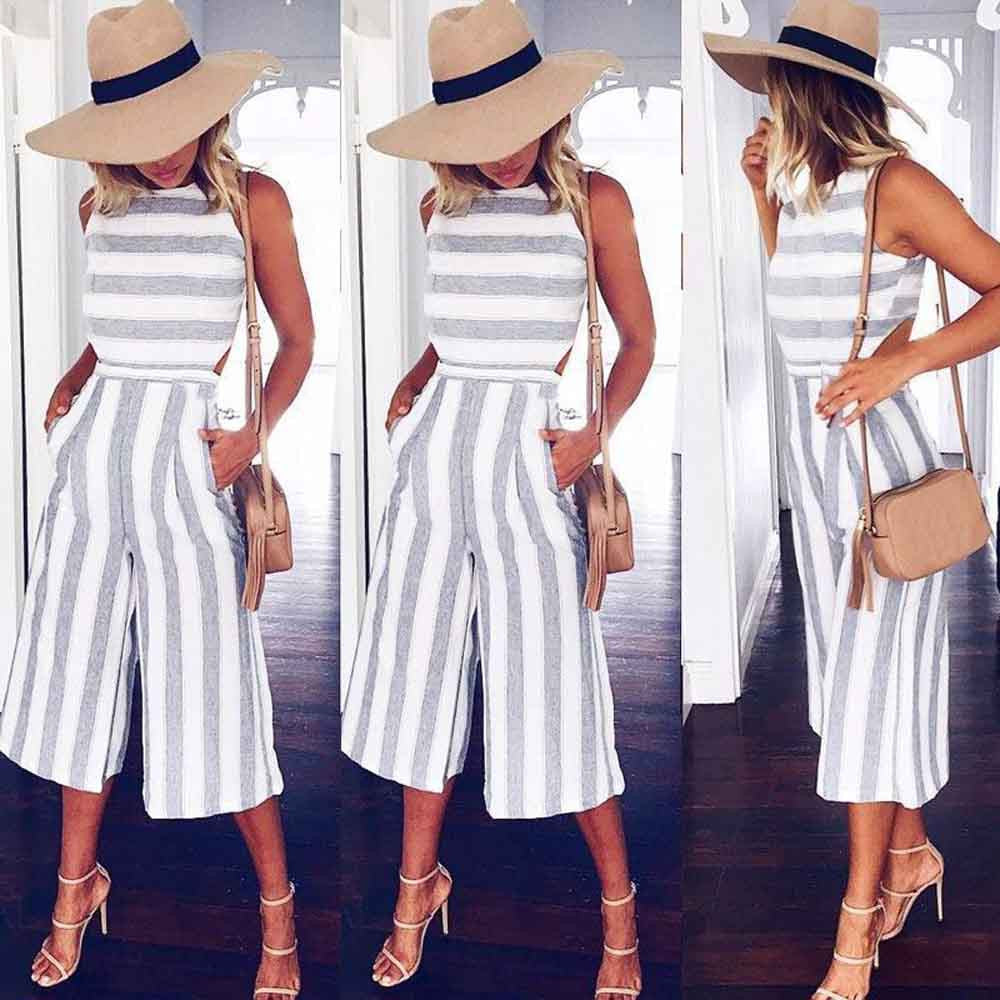 Striped Jumpsuit Casual Clubwear