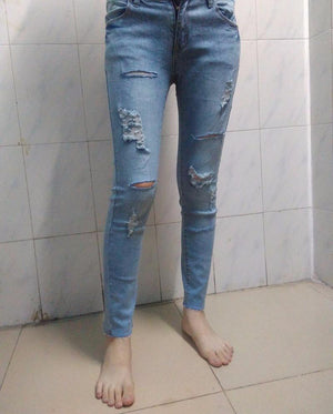 Elastic Slim Ripped Jeans