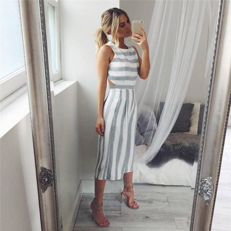 Striped Jumpsuit Casual Clubwear