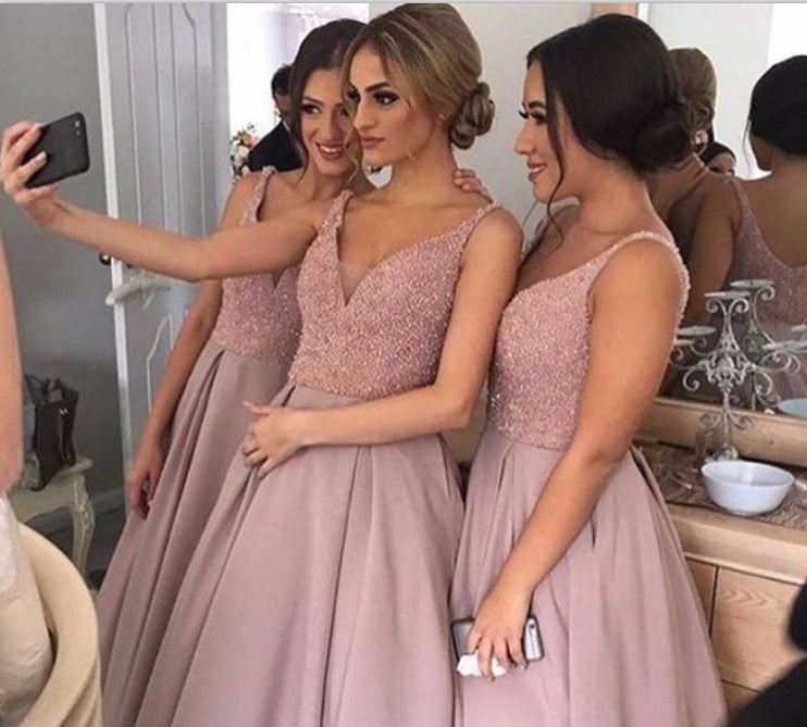 A-line v-neck bridesmaid dress