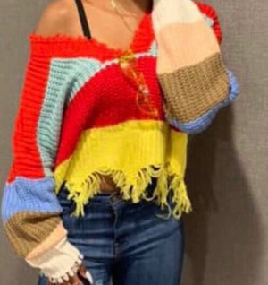 rainbow ripped crop sweater