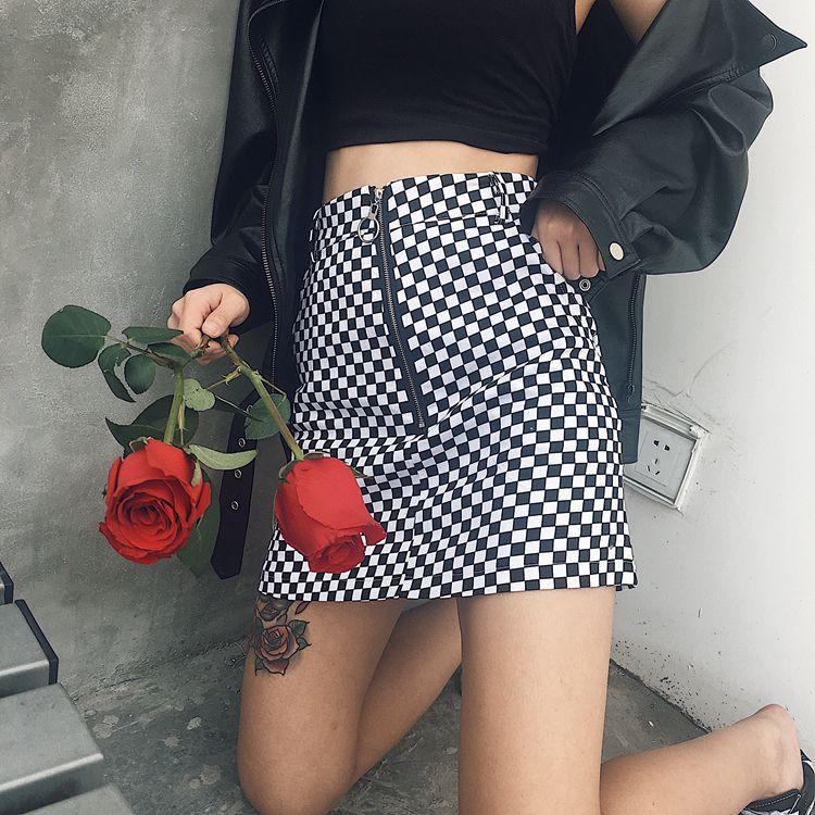 The Black White Plaid Skirt