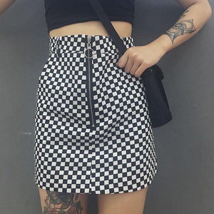 The Black White Plaid Skirt