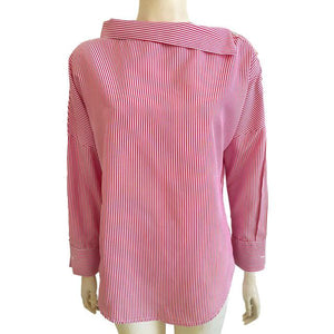 Striped Oblique Collar Shirt