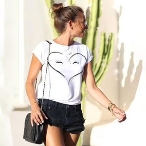 The Smiling Face Heart Printing T Shirt