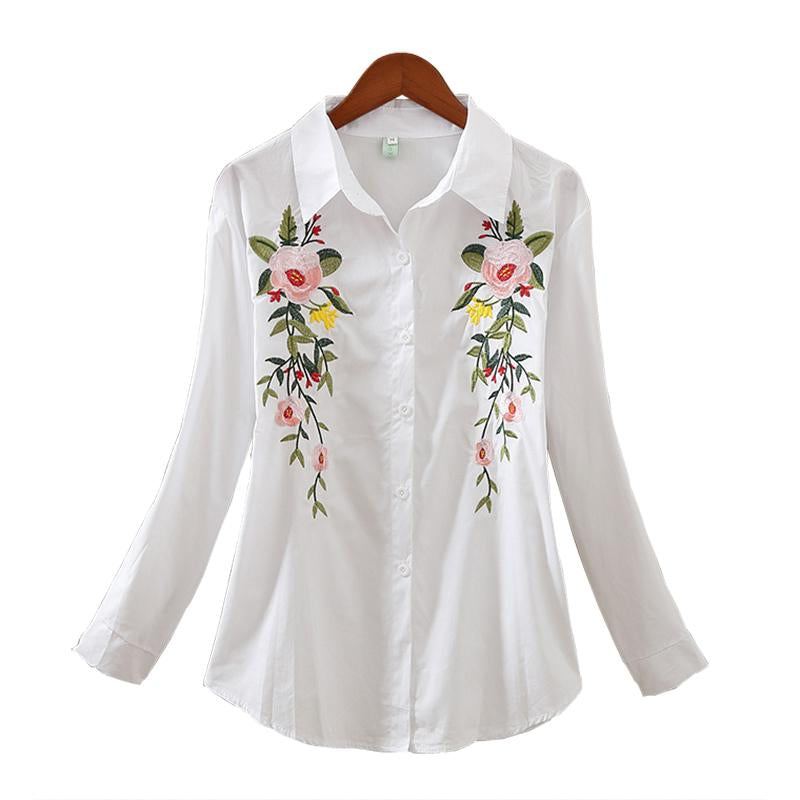 The Floral Embroidery White Cotton Top