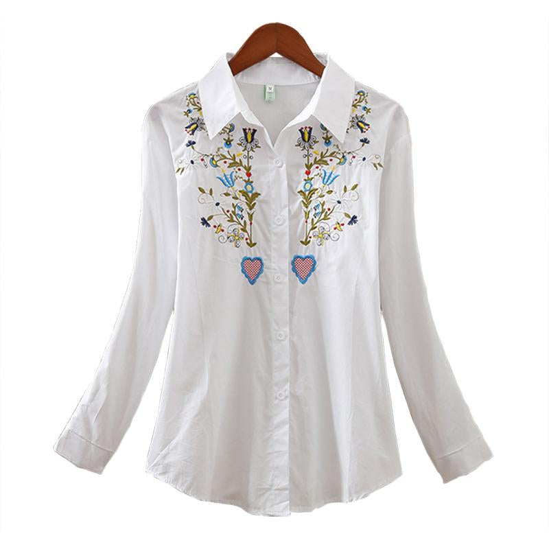 The Floral Embroidery White Cotton Top