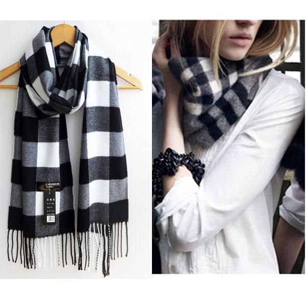 The Casual White&Black Plaids Warm Wool Scarf